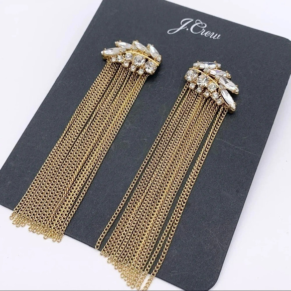 J. Crew Crystal Gold Fringe Chain Earrings NWT - Picture 1 of 3